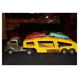 Structo pressed steel auto transport with 2 cars