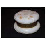 Milk glass floral decorated dresser/trinket box