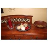 Wooden bowl with star design, Hurricane candle