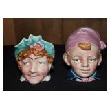 2 Character face porcelain banks (both have chip
