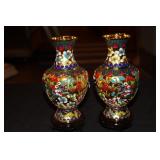 2 Cloisonne urns/vases with dragon motif