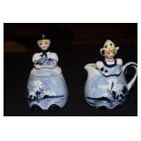 Delft style Dutch girl and boy cream and sugar