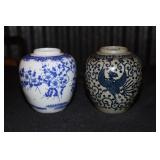 2 Small ginger jars - 1 decorated with Phoenix