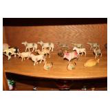 Celluoid animals - ram, cows, sheep, swan,