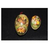 2 German Easter eggs one decorated with chickens