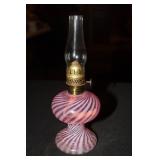 Cranberry and opalescent swirl glass miniature