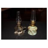 2 Miniature oil lamps - Wide Awake clear glass