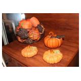 Pumpkin decorations including a leaf design