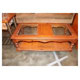 Wood and glass top coffee table 48 X 24 X 17 with