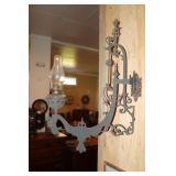 Large Victorian cast iron wall sconce with oil