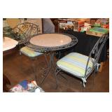 Wrought iron patio set - round table has marble