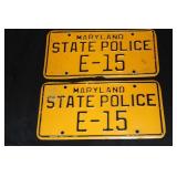 Pair of Maryland State Police E-15 license plates