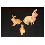 2 Paper mache rabbit figurines and a celluloid