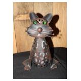 Tin cat lighted garden statue
