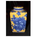 Lidded ginger jar with cobalt blue butterflies