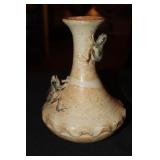 Pottery tree frog vase possibly signed PJ on