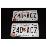 Pair of Maryland 350th Anniversary tags