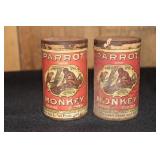2 Parrot and Monkey Baking Powder containers by
