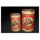 2 Parrot and Monkey Baking Powder containers by