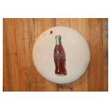 Coca Cola white metal button sign 24 diameter