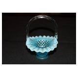 Fenton blue opalescent hobnail handled basket