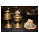 2 Brass oil lamps - 1 marked Germany