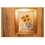 Framed painting of sunflowers titled Summers Joy
