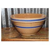 Yellow Ware stoneware mixing bowl with blue and