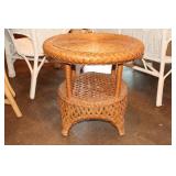 Woven rattan and bamboo 2 tiered side table 24