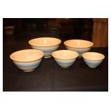 Weller Pottery blue striped mixing nesting bowls
