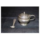 Sterling mustard/marmalade dish with cobalt blue