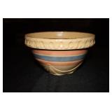 Yellow Ware mixing bowl with pink and blue
