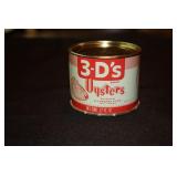 3-D's Brand Oysters distributed by H V Drewer &