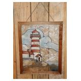 Framed stain glass lighthouse 15.5 X 19.75