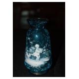 Mary Gregory blue crackle glass vase
