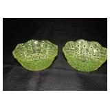 2 Daisy and Button patterned vaseline glass bowls