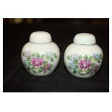 2 Small floral decorated ginger jars made in