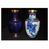 2 Small Oriental Cloisonne enamel vases with