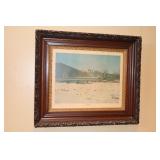 Intricately carved oak and gilt frame with print