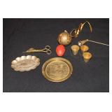 Chinese Cinnabar carved egg, shot glasses,