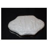 Ivory color porcelain trinket dish decorated with