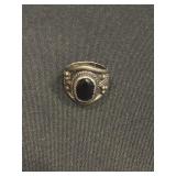 Sterling ring with black stone marked L