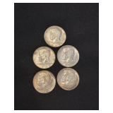 5 Kennedy half dollars - 1 each of 1965,