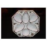 Octagon shaped oyster plate with gold trim