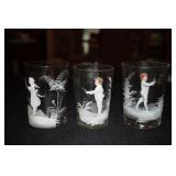 3 Mary Gregory clear glass tumblers