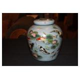 Chinese porcelain ginger jar with hand-painted Koi