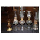 5 Miniature oil lamps - 3 Greek Key, 1 swirl and