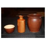 Lovatt & Lovatt red stoneware ink bottle, custard