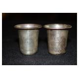 Pair of Sterling shot glasses engraved