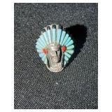 Native American ring with Indian Chief head has